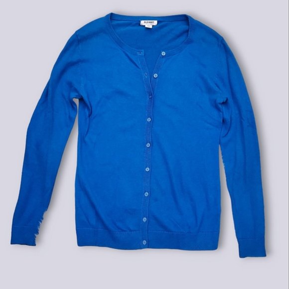 Old Navy Vivid Blue Scoop Neck Cotton Blend Cardigan - Picture 3 of 5